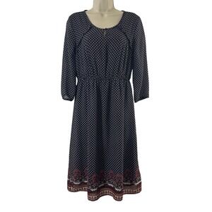 Mimi & Daphne Womens Small Navy Blue Geometric Paisley Border Hem Dress